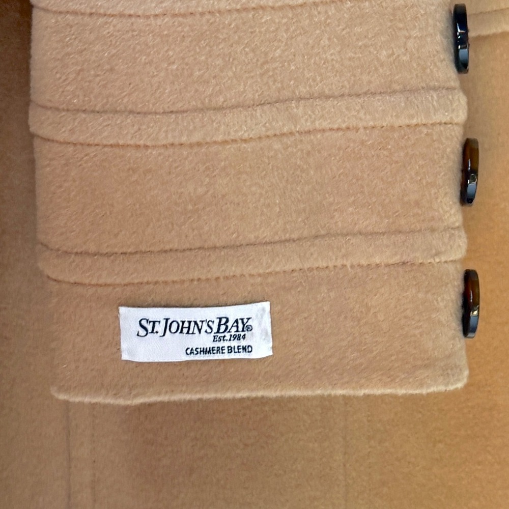 Cashmere Wool Womens Camel Pea Coat Size 1X Quiet Luxury Money Chic St Johns Bay - Picture 9 of 14